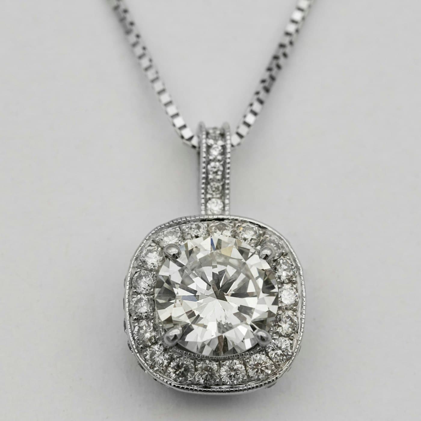 Cushion halo pendant necklace